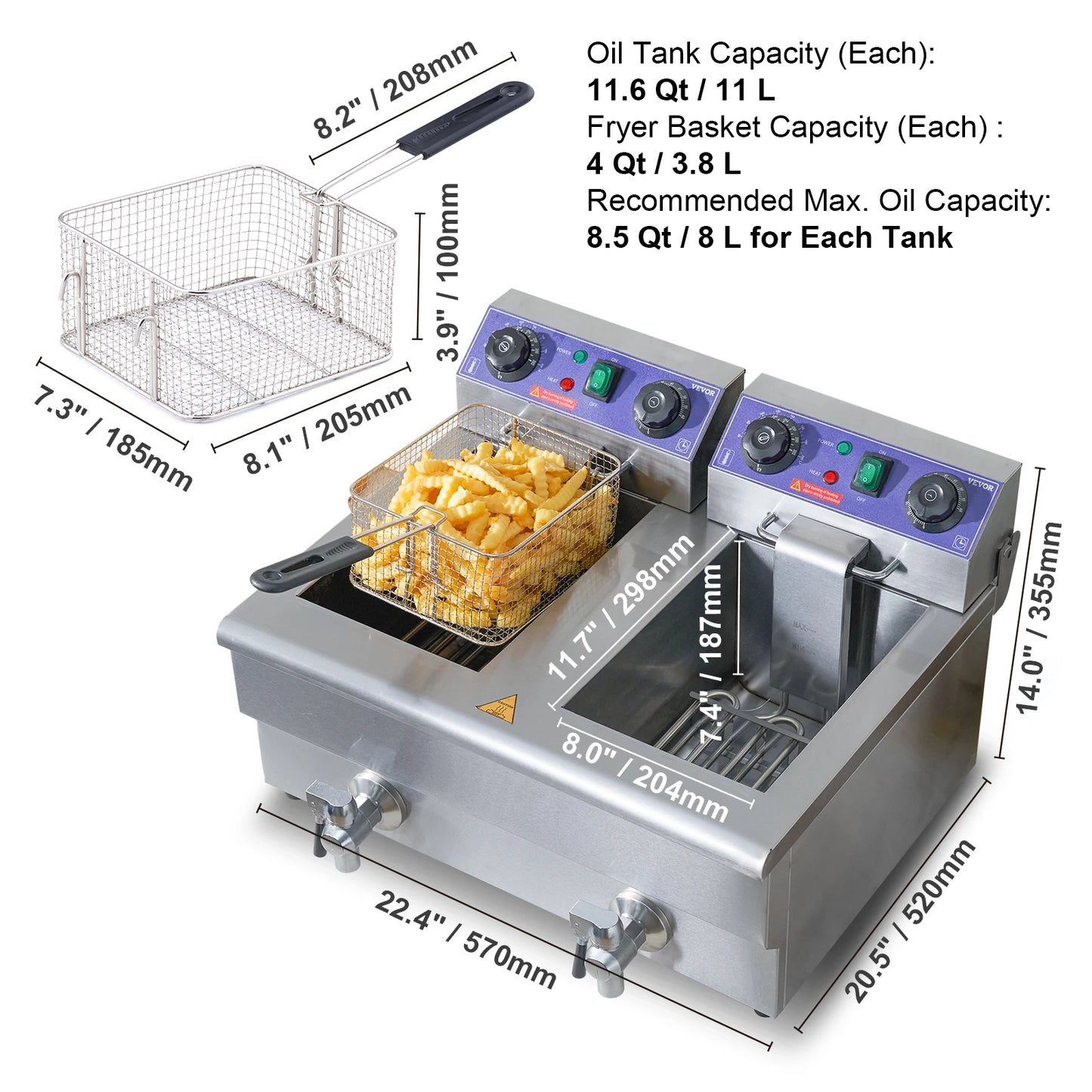 SucceBuy  12L Electric Deep Fryer w/Dual Removable Tanks