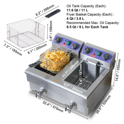 SucceBuy  12L Electric Deep Fryer w/Dual Removable Tanks