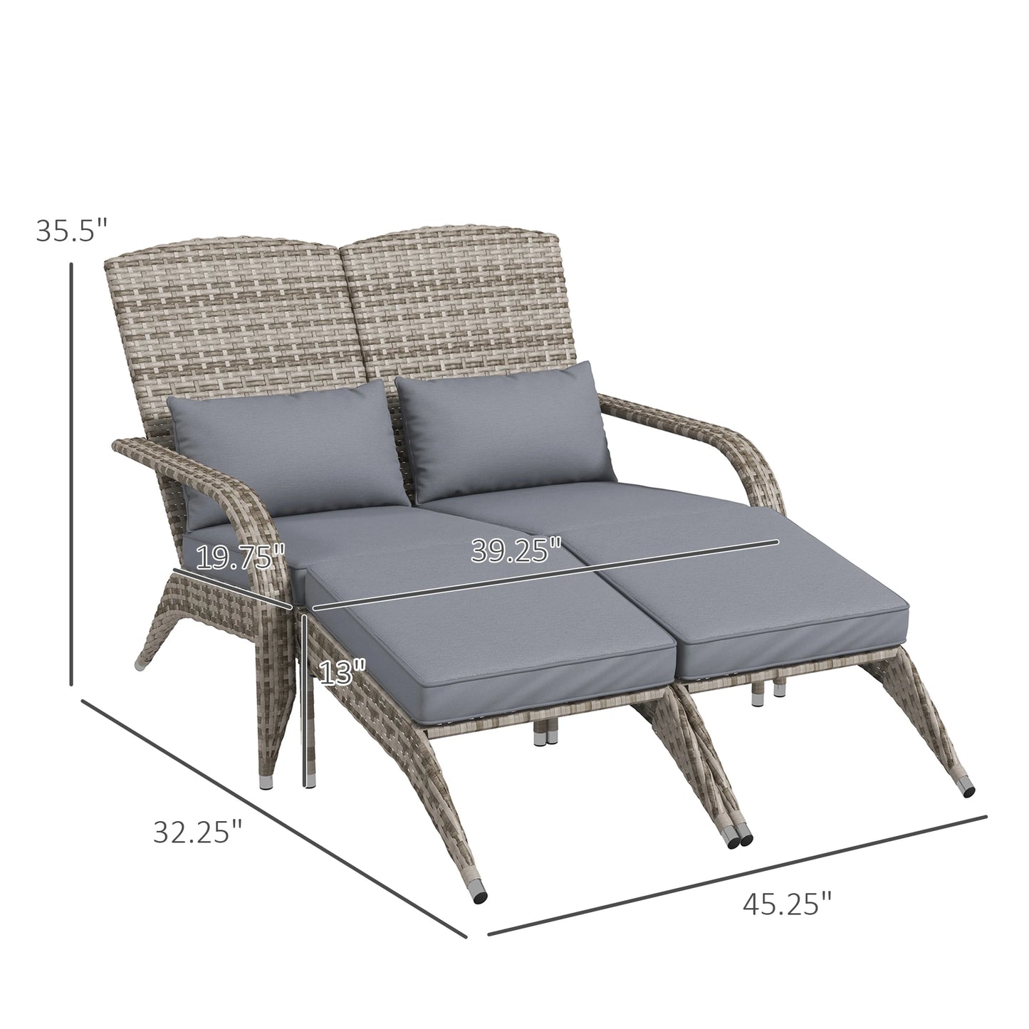 Patio Wicker Adirondack Chair with Cushions, Fire Pit Chair for 2