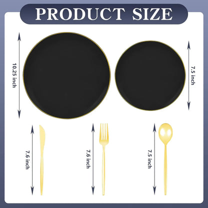 150Pcs Black Plastic Plates for 30 Guests