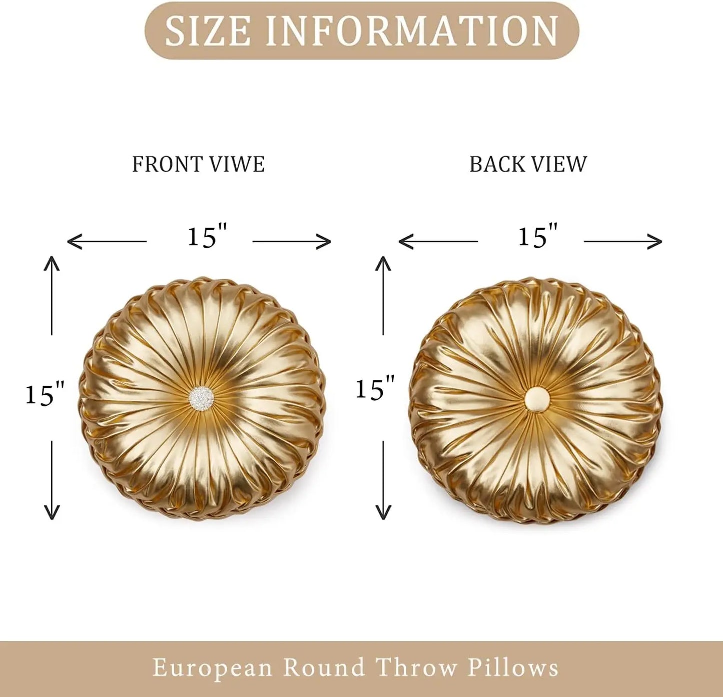 Gold Metallic Leather Round Throw Pillow