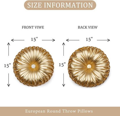 Gold Metallic Leather Round Throw Pillow