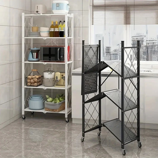 3/4/5-layer Heavy-duty Foldable Metal Storage Rack With Wheels