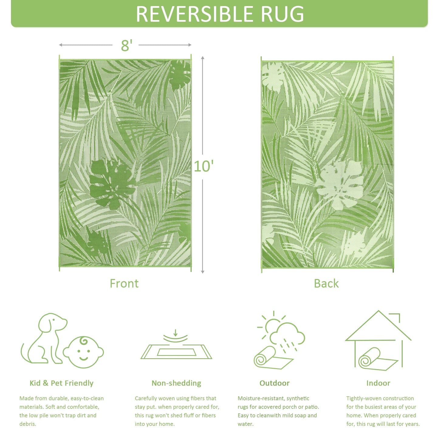 8‘x10' Outdoor Waterproof Recycled Plastic Straw Rug