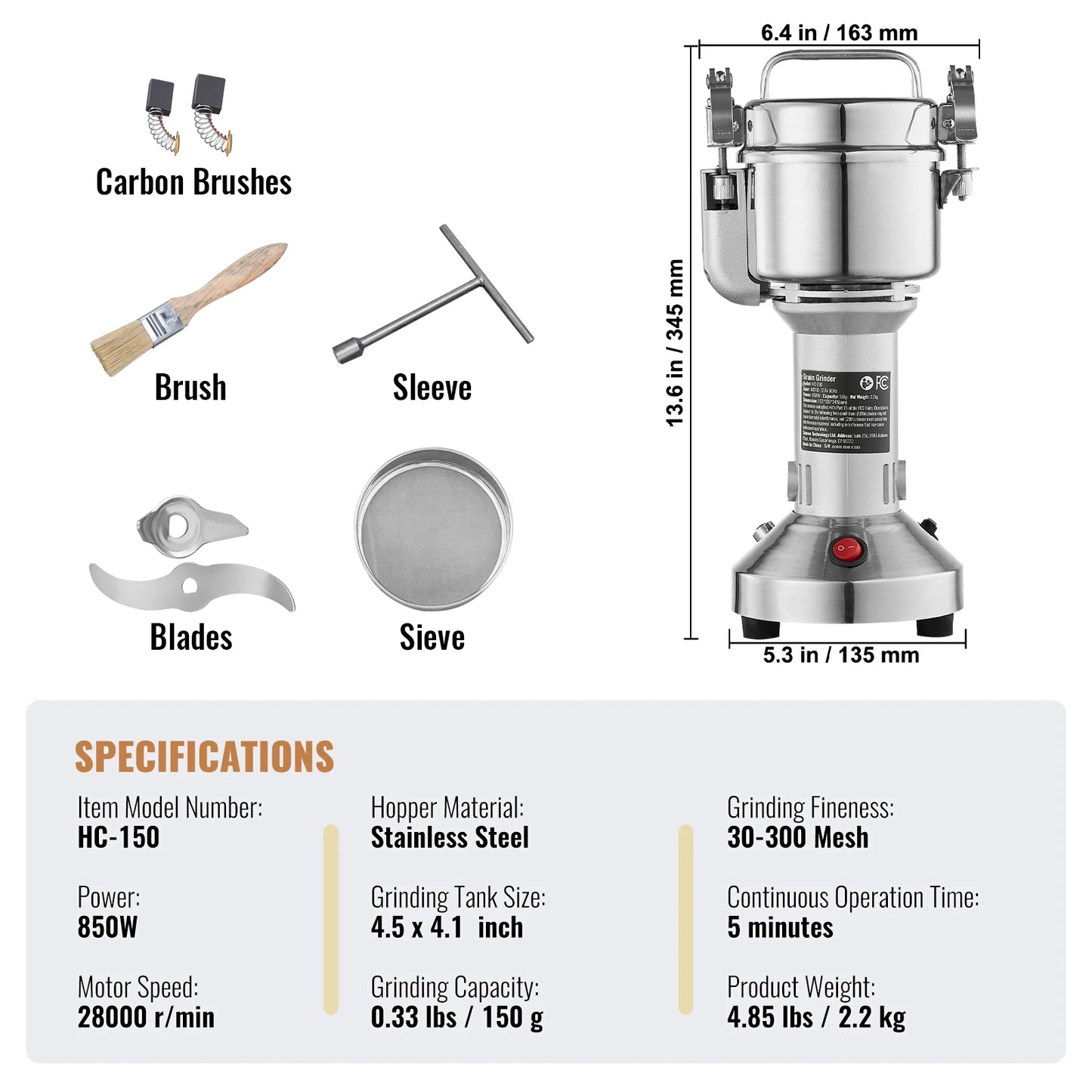 SucceBuy 150-2500g Electric Grain Mill Grinder