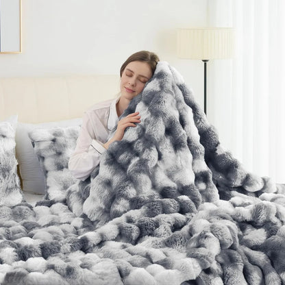 1pc Faux Rabbit Fleece Blanket