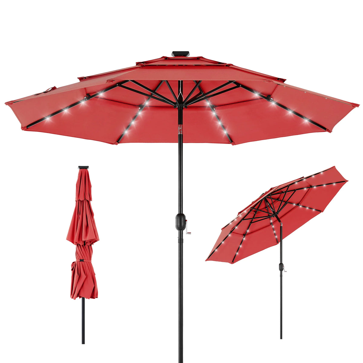 JHK Outdoor 10 FT Solar Patio Umbrella with 32 LED Lights