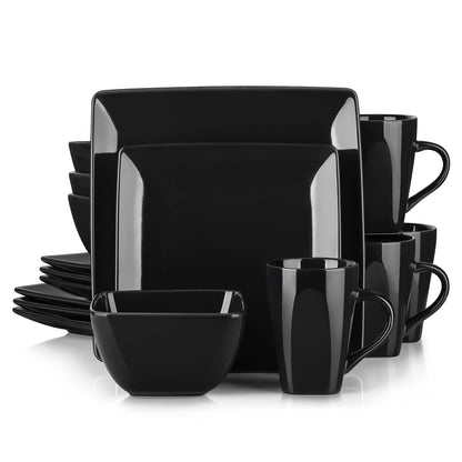 Vancasso SOHO 16/32/48-Piece Black Ceramic Porcelain Square Dinnerware Set