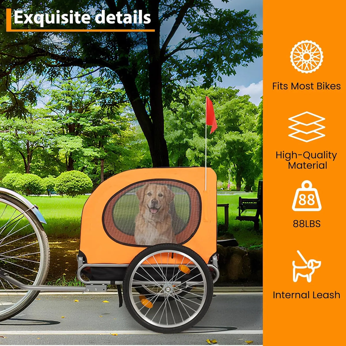 Large Dog Bike Trailer 88Lbs Capacity Pet Bicycle Carrier