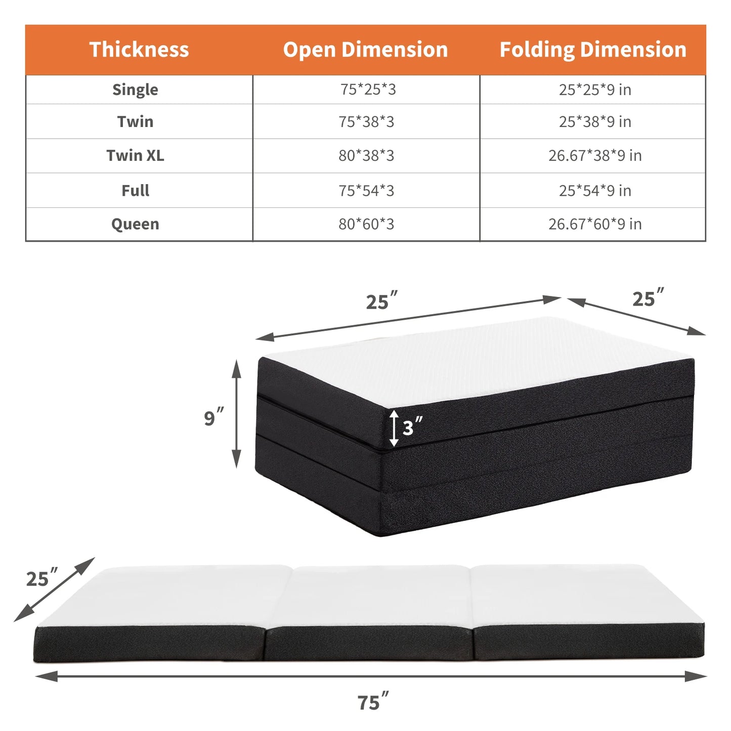 JHK Tri-Fold Memory Foam Mattress with Collapsible and Washable Cover