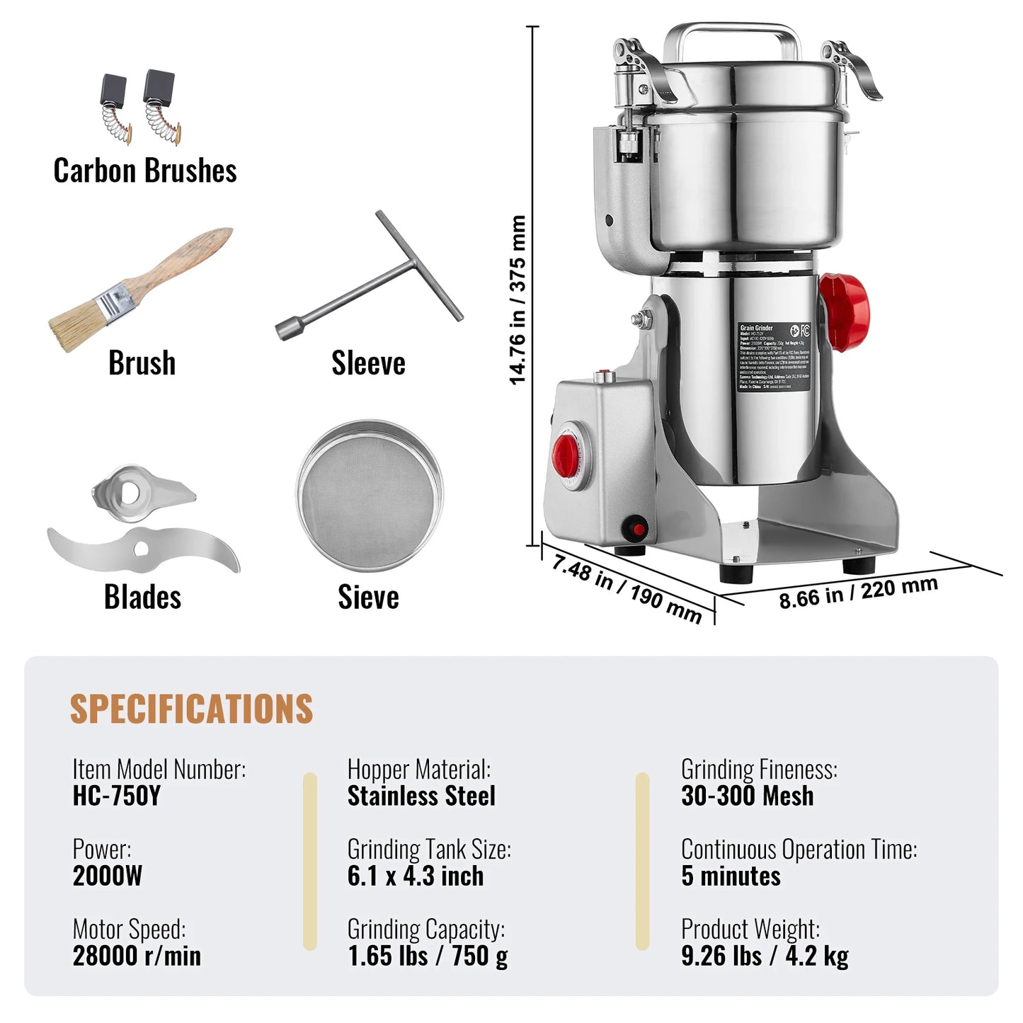 SucceBuy 150-2500g Electric Grain Mill Grinder