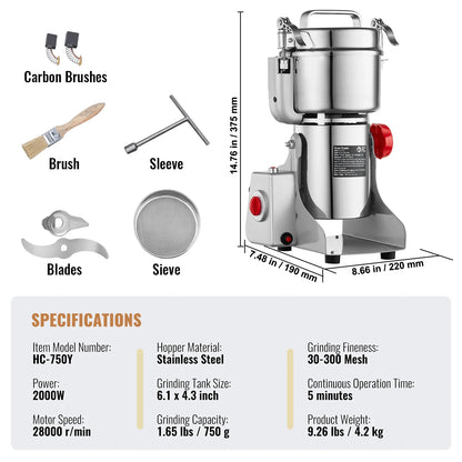 SucceBuy 150-2500g Electric Grain Mill Grinder