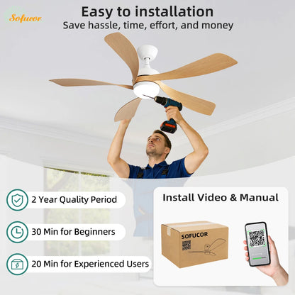Sofucor 52-Inch 5 Blade Ceiling Fan With LED