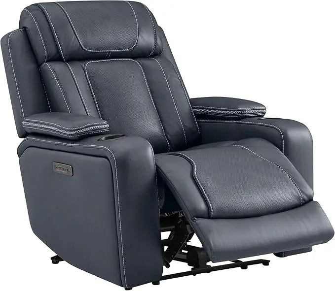 Super Zero Gravity Recliner Chair, Oversized Genuine Leather Electric Recliner W Power Adjustable Headrest & Lumbar
