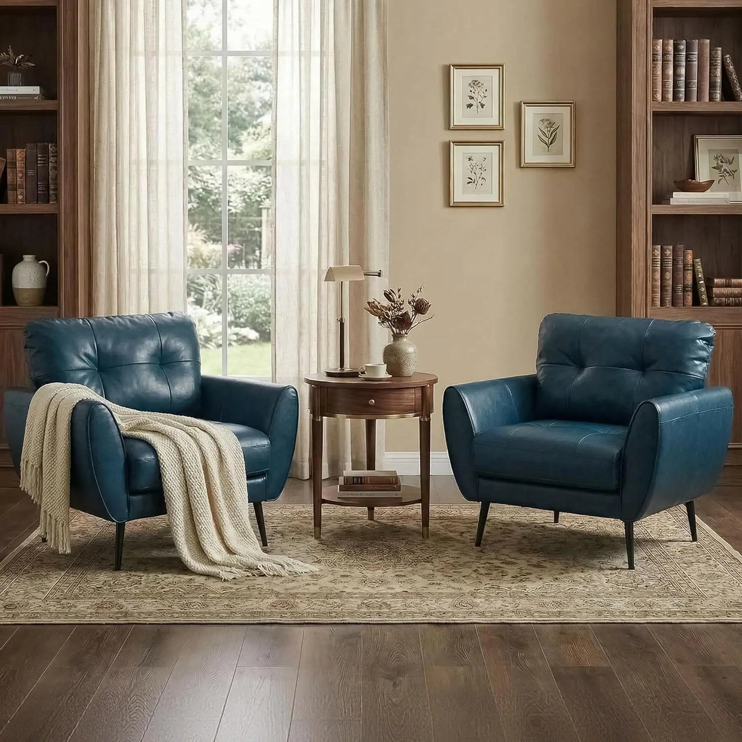 Black Leather Accent Chair Set of 2