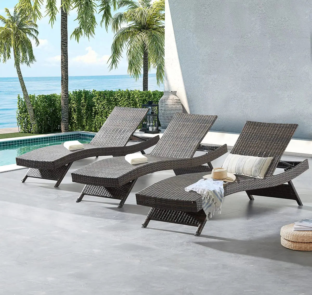 2 Folding Chairs Patio Chaise Lounge, Outdoor Wicker Lounge