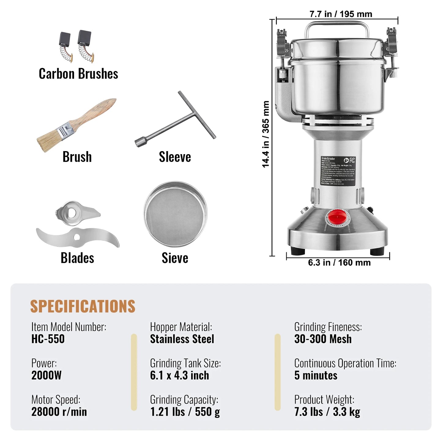 SucceBuy 150-2500g Electric Grain Mill Grinder