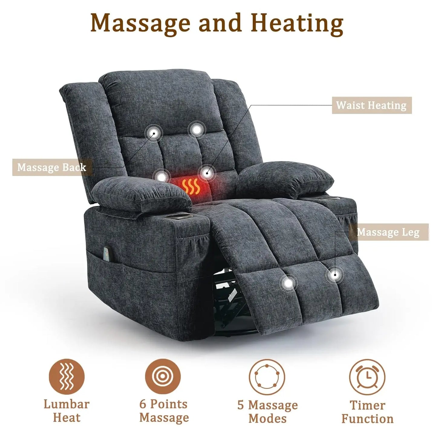 360° Swivel Rocker Recliner for Adults