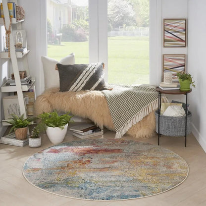 Abstract Sealife 5'3" round Area Rug
