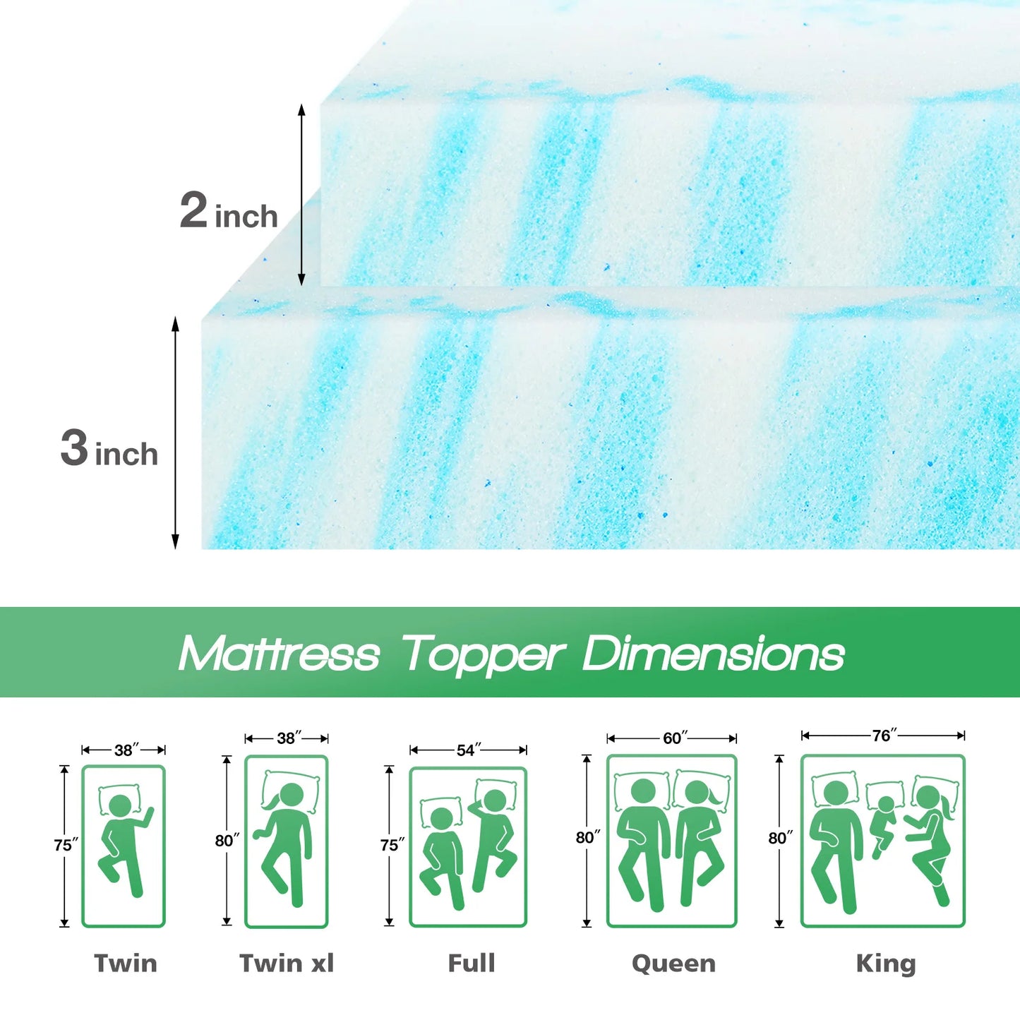 Queen Size Thick Gel  Cooling Mattress Soft and Breathable Bed Topper