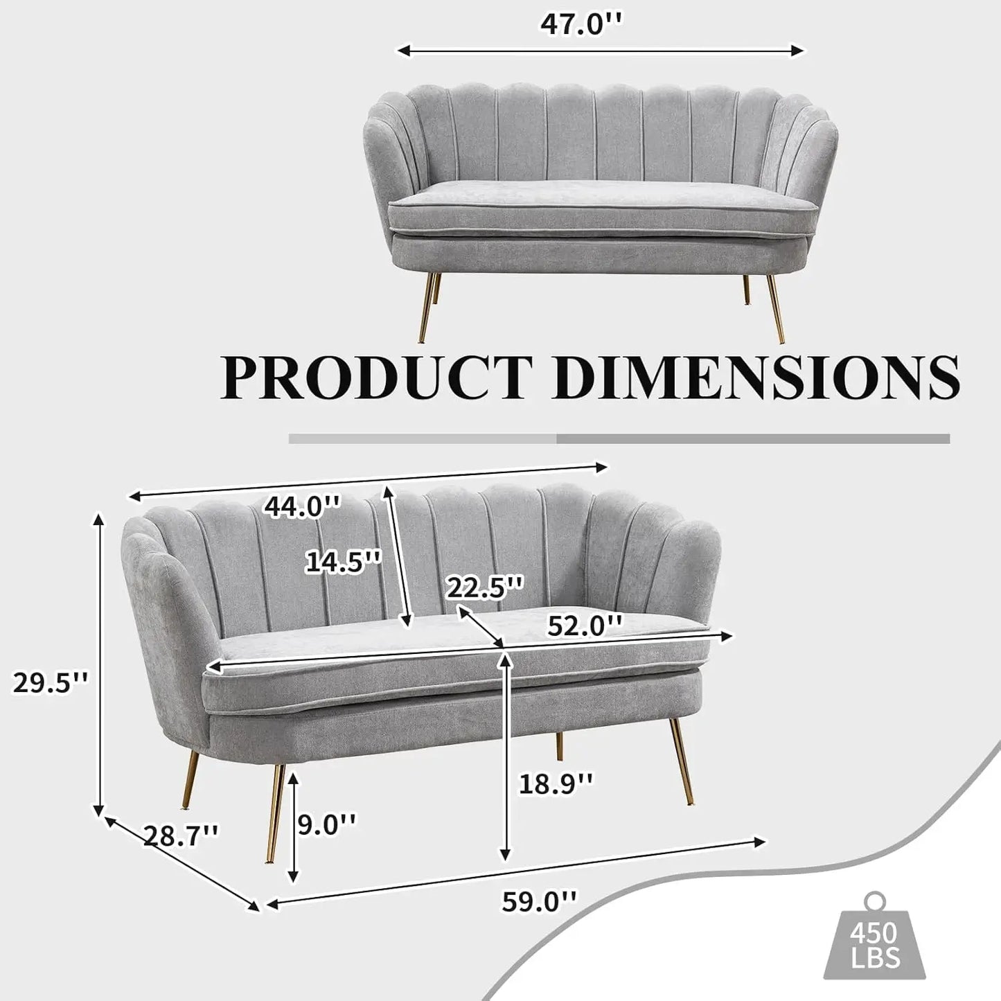 Loveseat with Gold Metal Legs