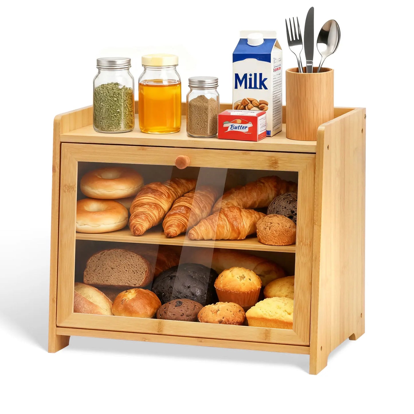 Double Layer Bamboo Bread Box