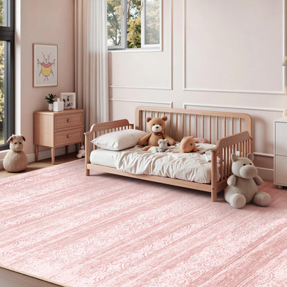 Dusty Pink 8x10 Rug - Washable Non Slip Rug- Foldable