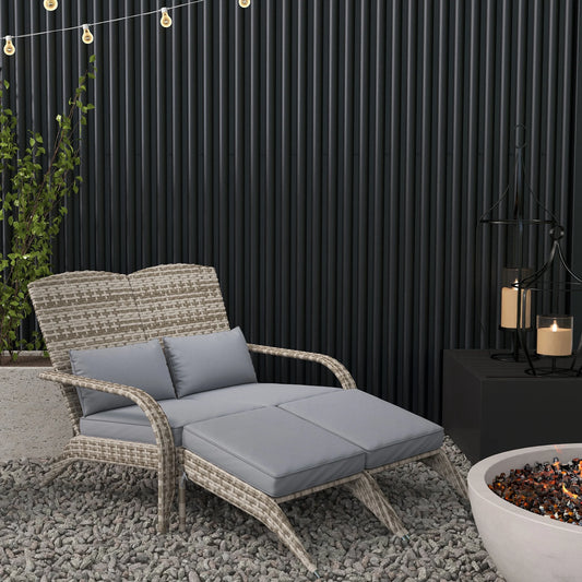 Patio Wicker Adirondack Chair with Cushions, Fire Pit Chair for 2