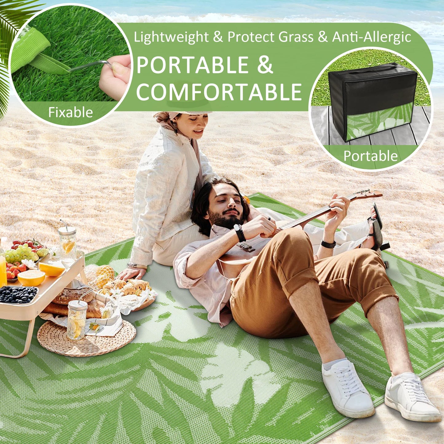 8‘x10' Outdoor Waterproof Recycled Plastic Straw Rug