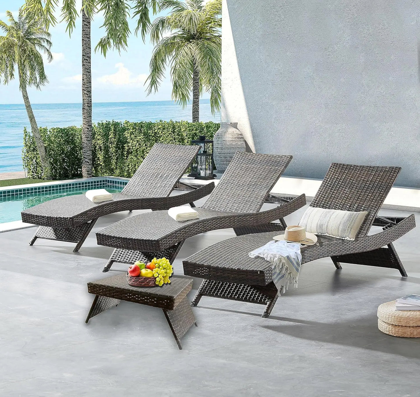 2 Folding Chairs Patio Chaise Lounge, Outdoor Wicker Lounge