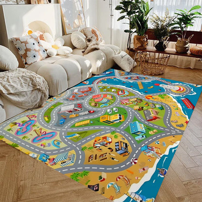 Car Play Mat Non-Slip Kids Play Rug