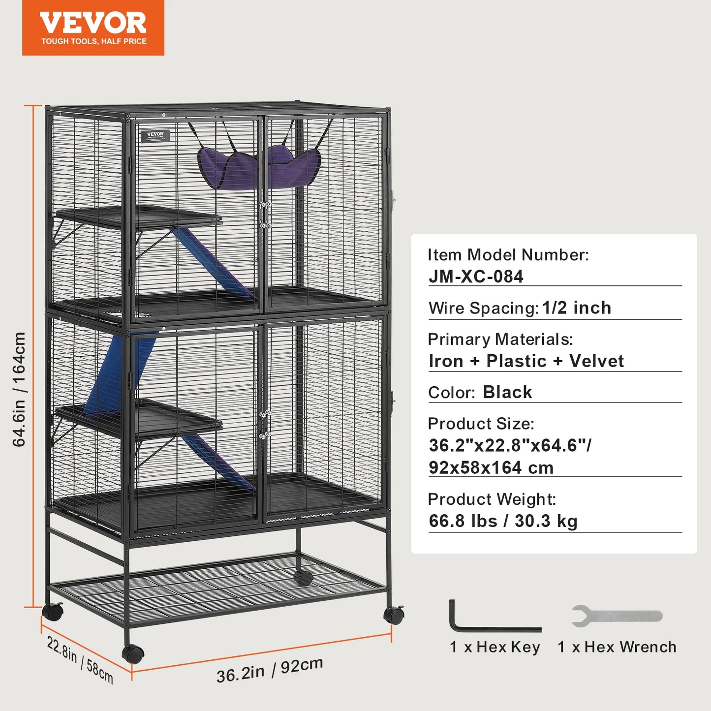64.6" Rolling Metal Cage