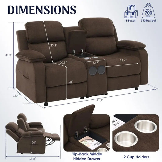 Power Loveseat Recliner with Console,  with Heat amp 8 Point Massage, Bluetooth Speakers