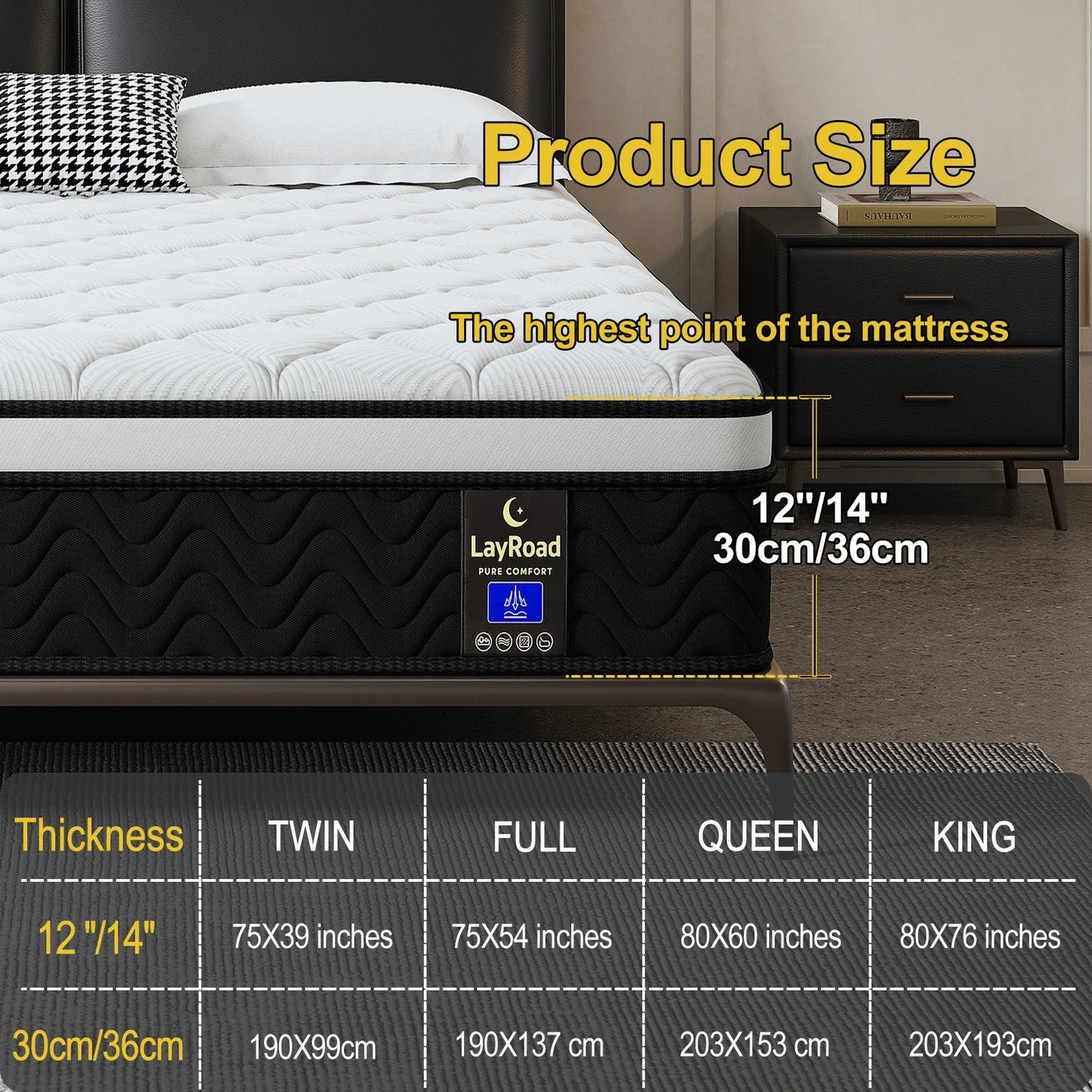 LayRoad 12/14Inch Memory Foam Spring Mattress Single/Double/Queen/King Sizes