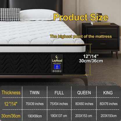 LayRoad 12/14Inch Memory Foam Spring Mattress Single/Double/Queen/King Sizes