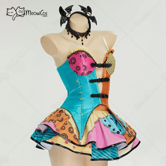 MEOWCOS Gothic Halloween Set V-neck Corset and Double Layered Skirt