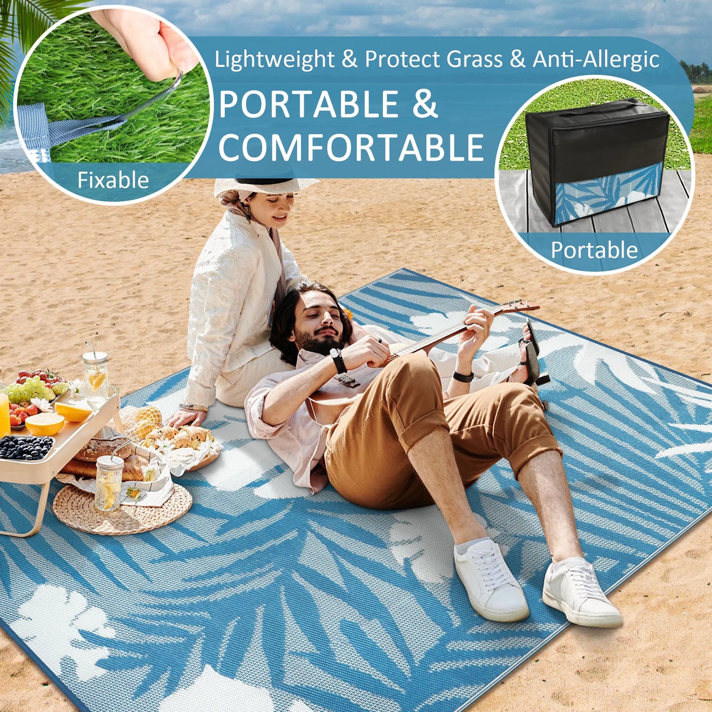 8‘x10' Outdoor Waterproof Recycled Plastic Straw Rug