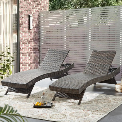 2 Folding Chairs Patio Chaise Lounge, Outdoor Wicker Lounge