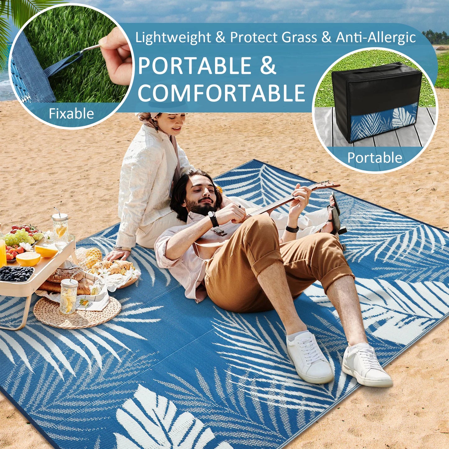 8‘x10' Outdoor Waterproof Recycled Plastic Straw Rug