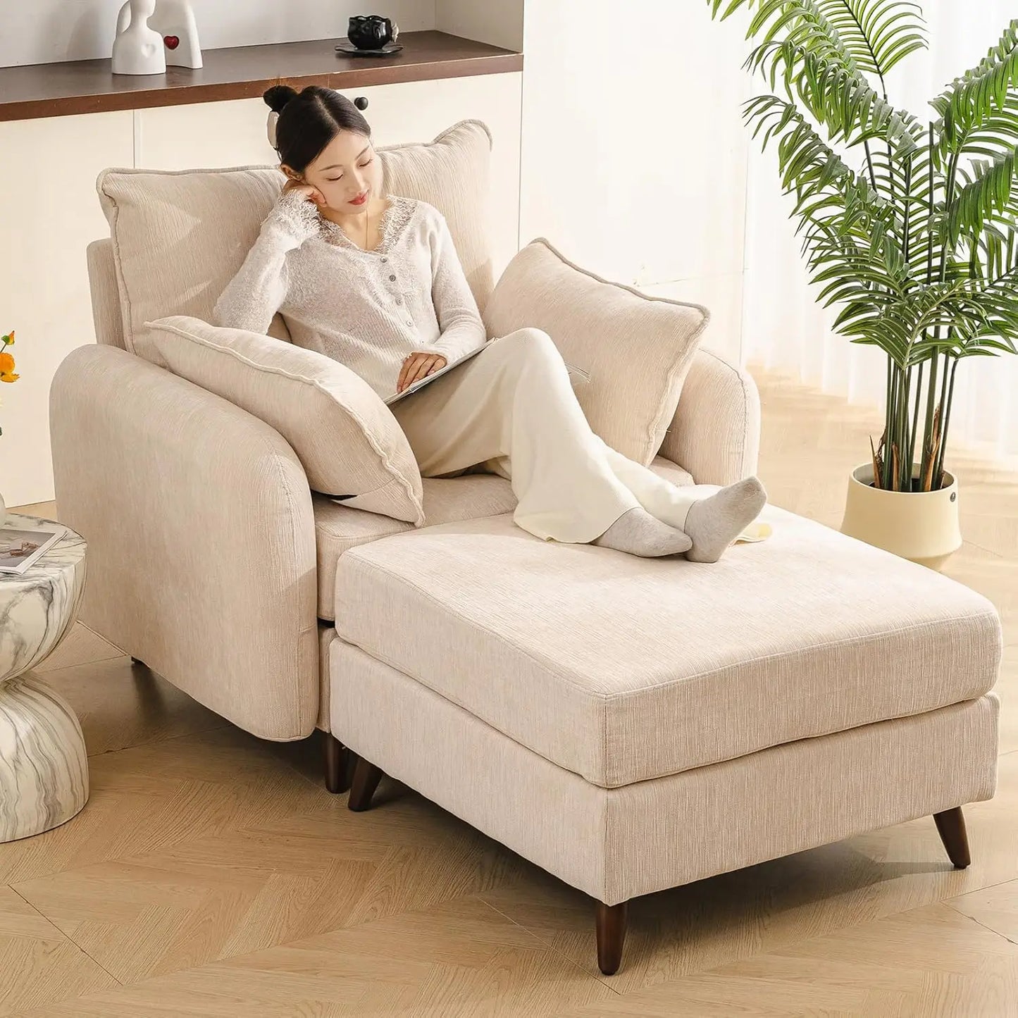 Oversized Accent Chair with Ottoman