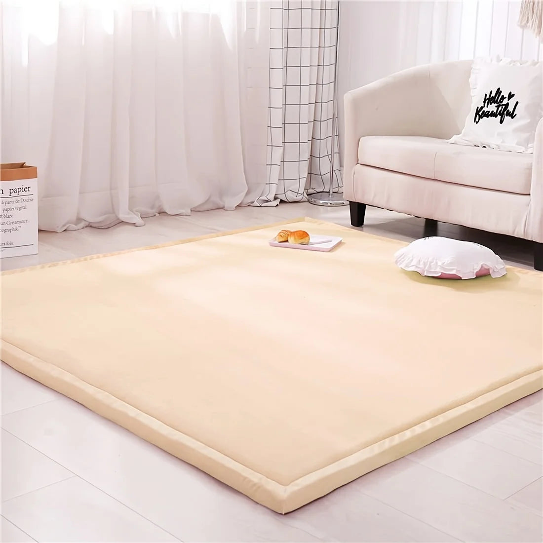 1pc Japanese Tatami Rug, Coral Velvet Area Rug, Baby Mat for Floor Play, 1.18inch Thick Yoga Mat