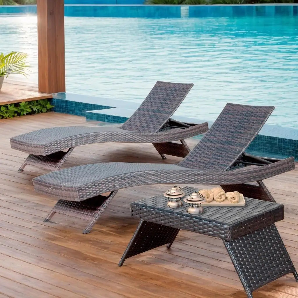2 Folding Chairs Patio Chaise Lounge, Outdoor Wicker Lounge