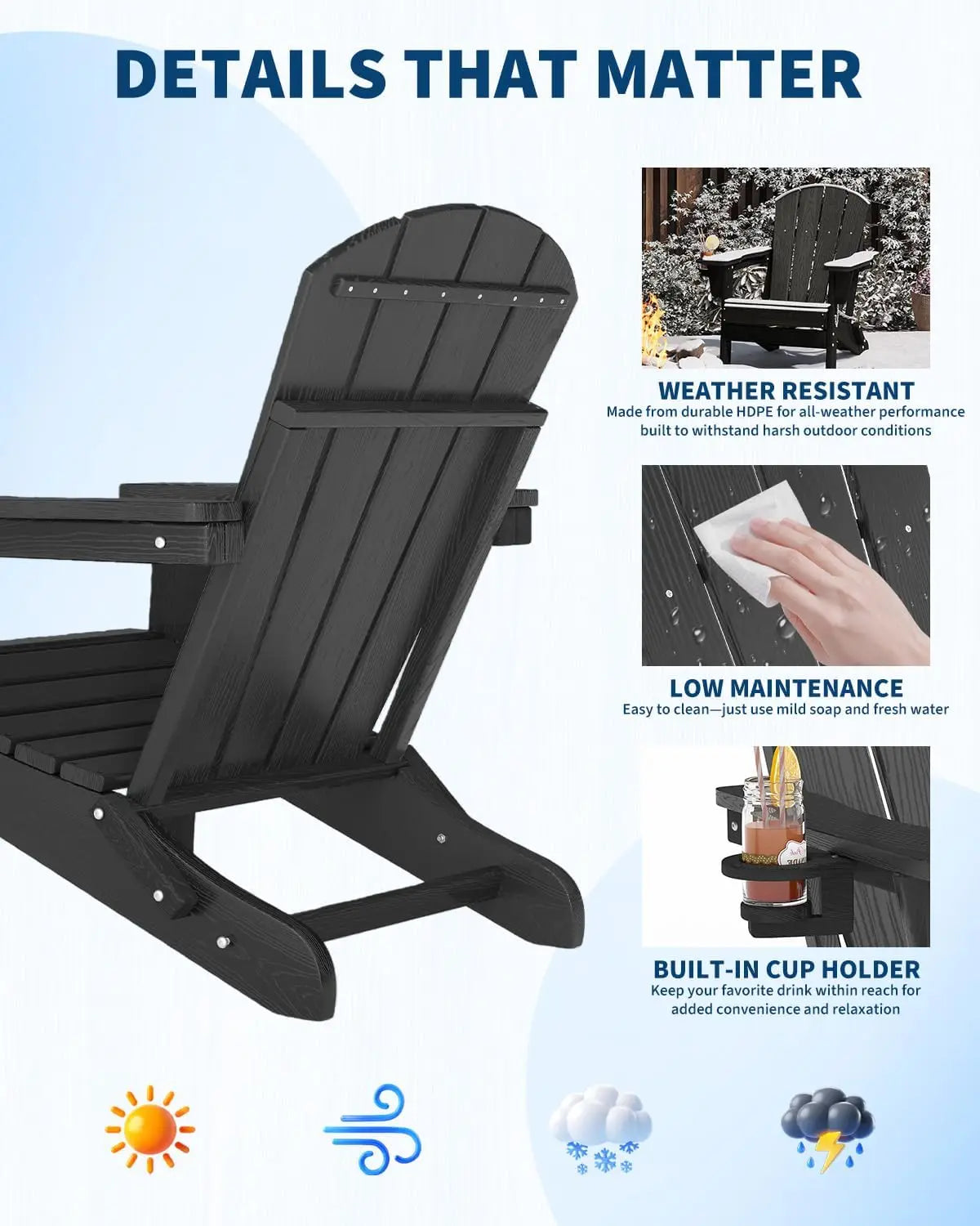 Folding Adirondack Chair HDPE Plastic Outdoor Patio Chair