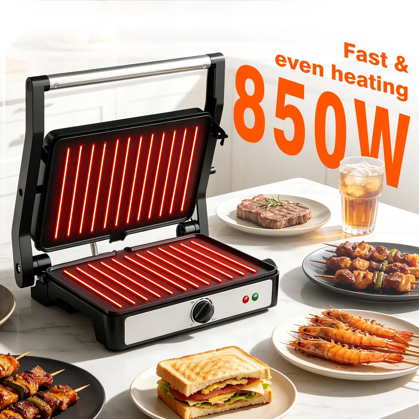 2-Slice Sandwich Maker, 900W Indoor Grill & Panini Press