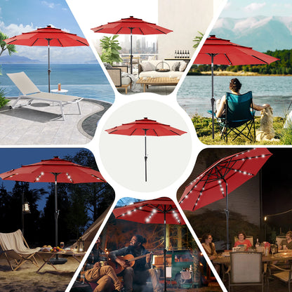 JHK Outdoor 10 FT Solar Patio Umbrella with 32 LED Lights
