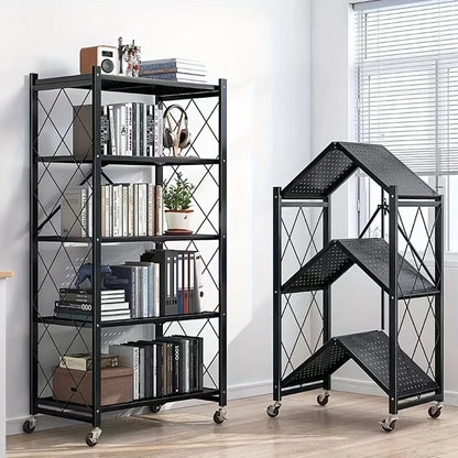 3/4/5-layer Heavy-duty Foldable Metal Storage Rack With Wheels