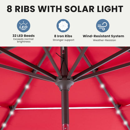 JHK Outdoor 10 FT Solar Patio Umbrella with 32 LED Lights