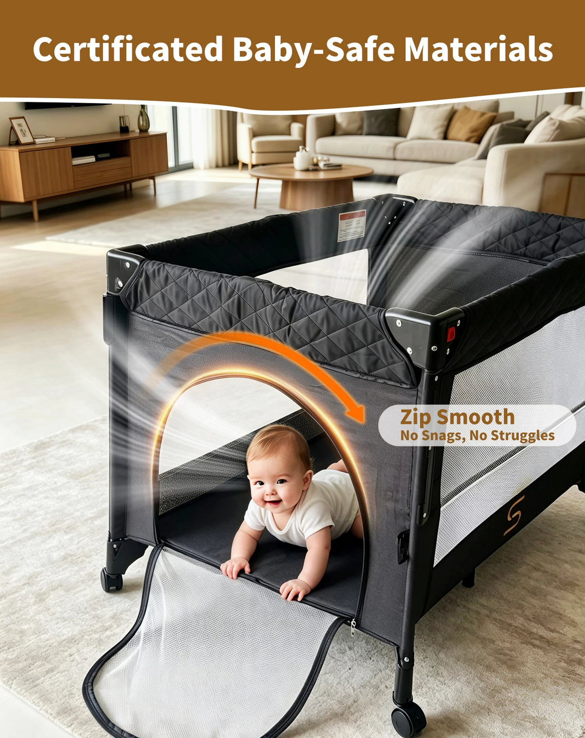 Steanny Pack n Play, All-in-one Playard with Bassinet,Pack and Play,Bedside Sleeper Fodble Travel Cribs with 4Wheels, Changeing Table,Mosquito Net,Toys Bars with Music