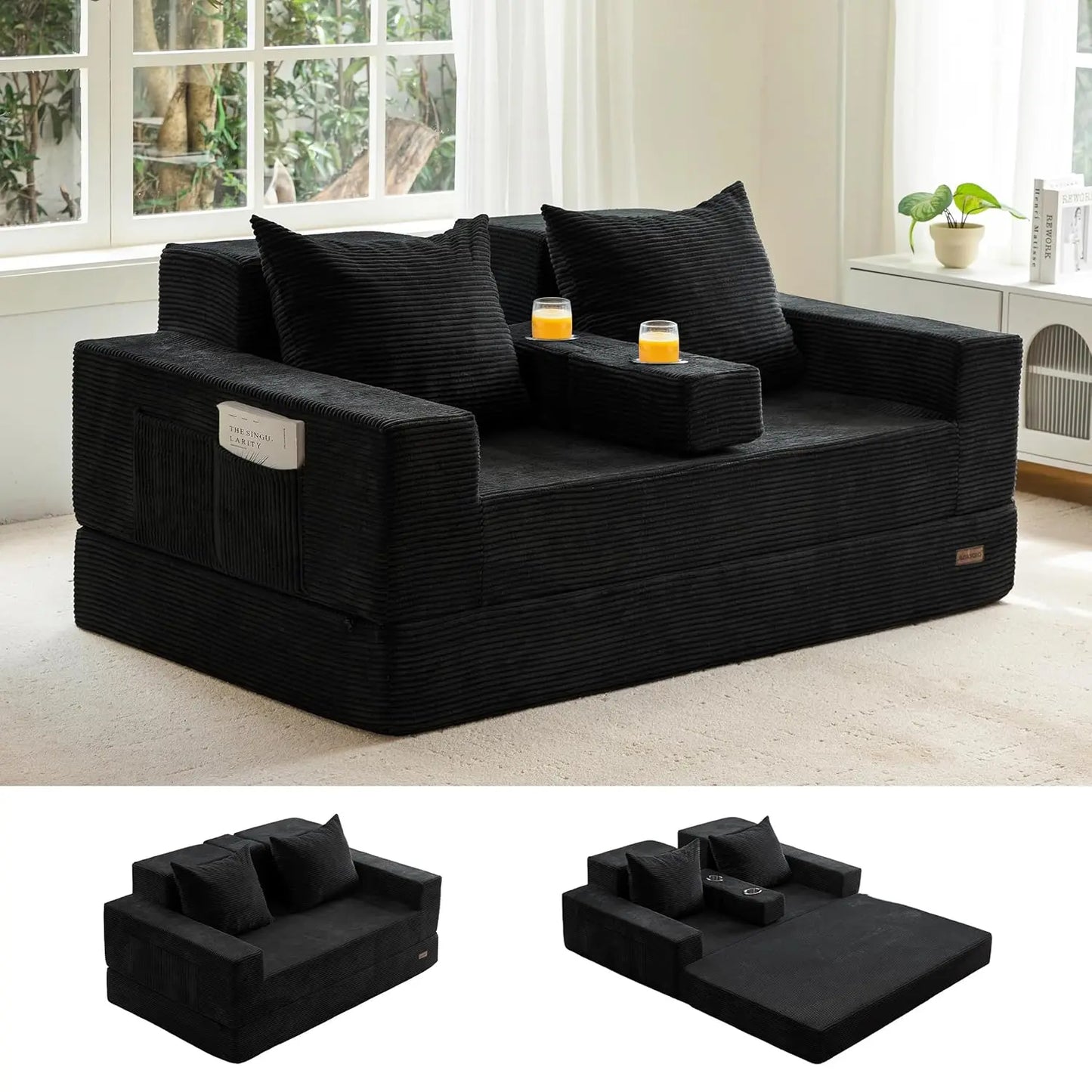 64in Foldable Loveseat Sofa Bed 4-in-1 Recliner Sleeper