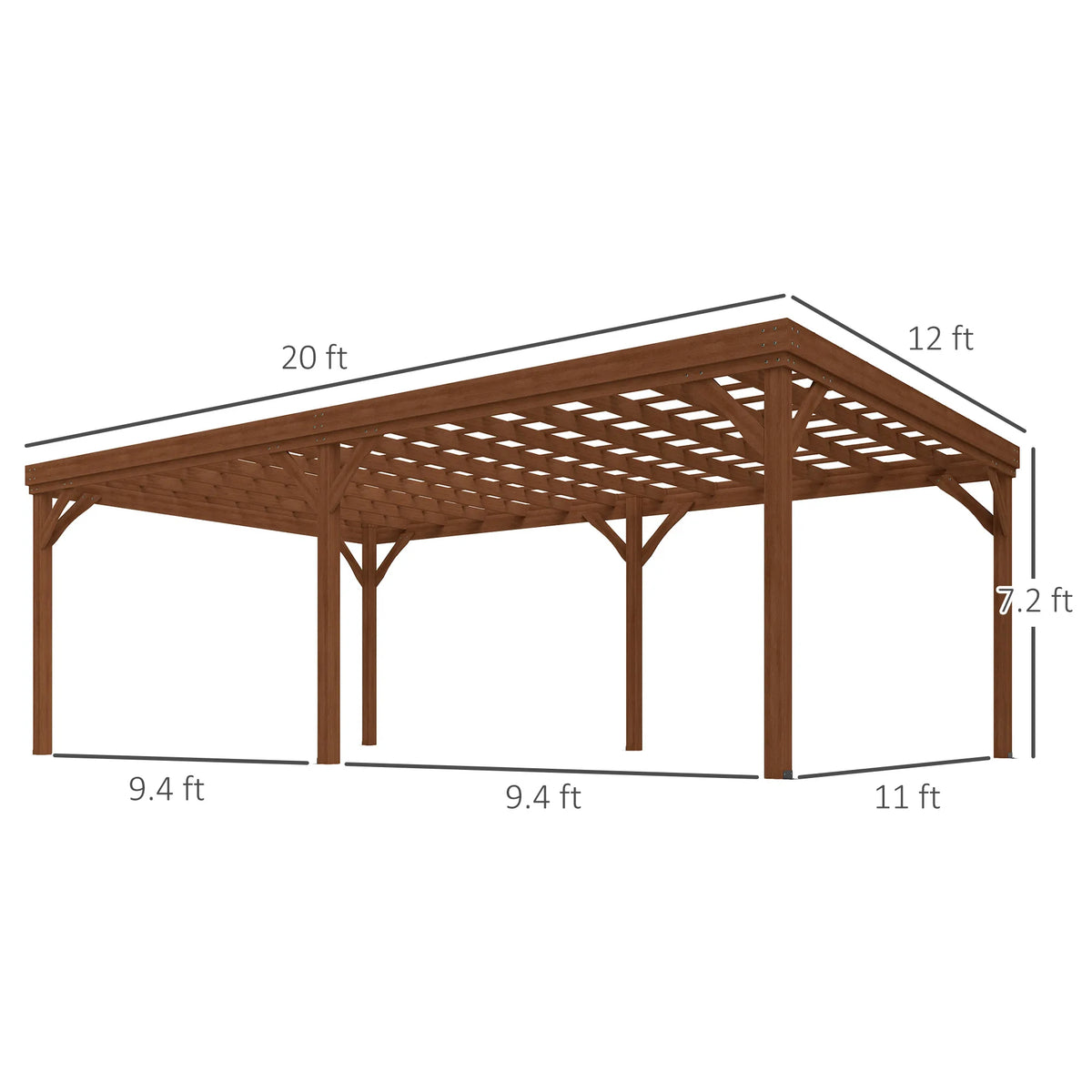 12' x 20' Outdoor Wood Pergola Gazebo with Stable Structure